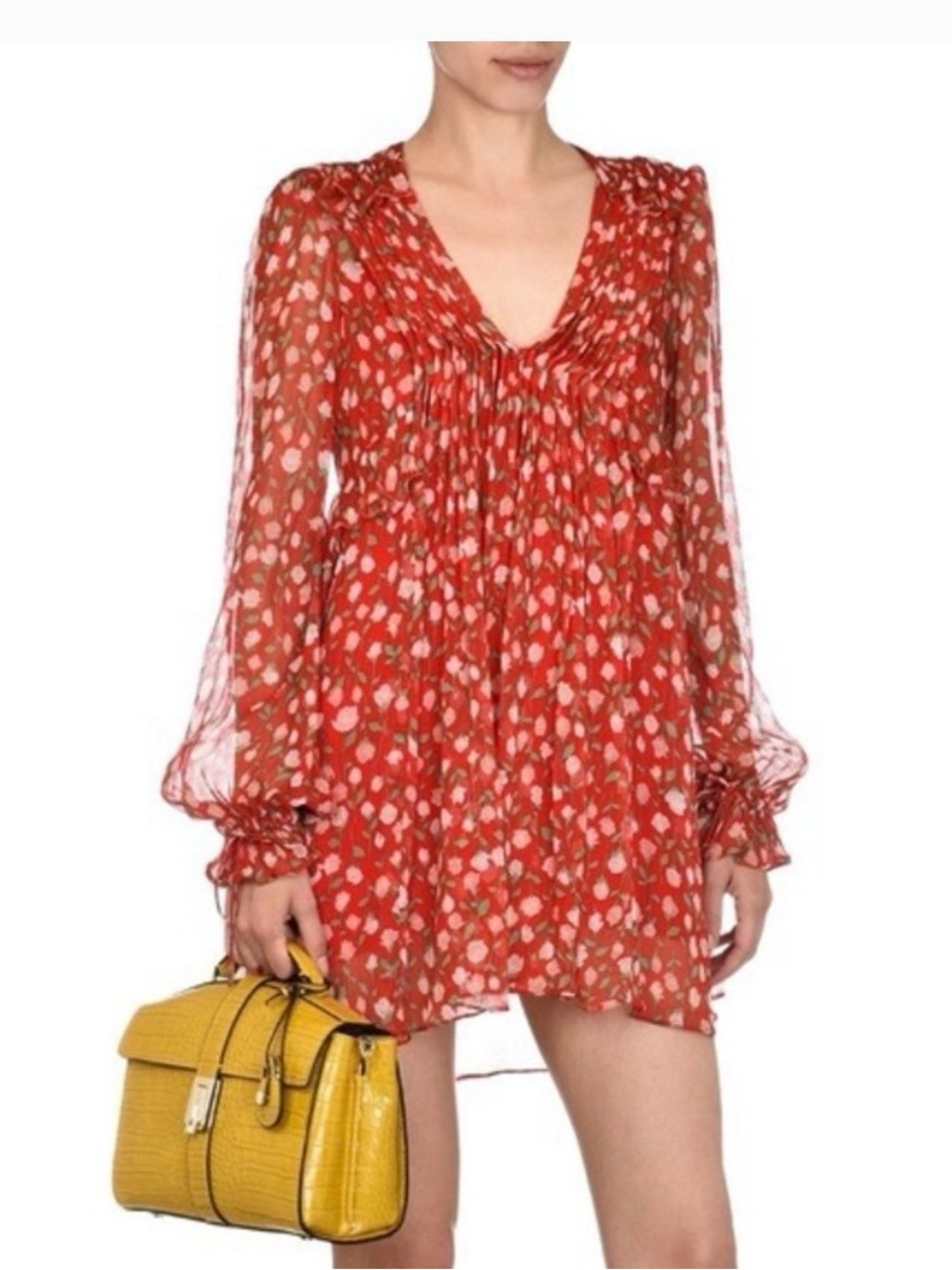 The Kooples Rosa Rosa Sheer Floral Long-Sleeve Mini Dress Size Large